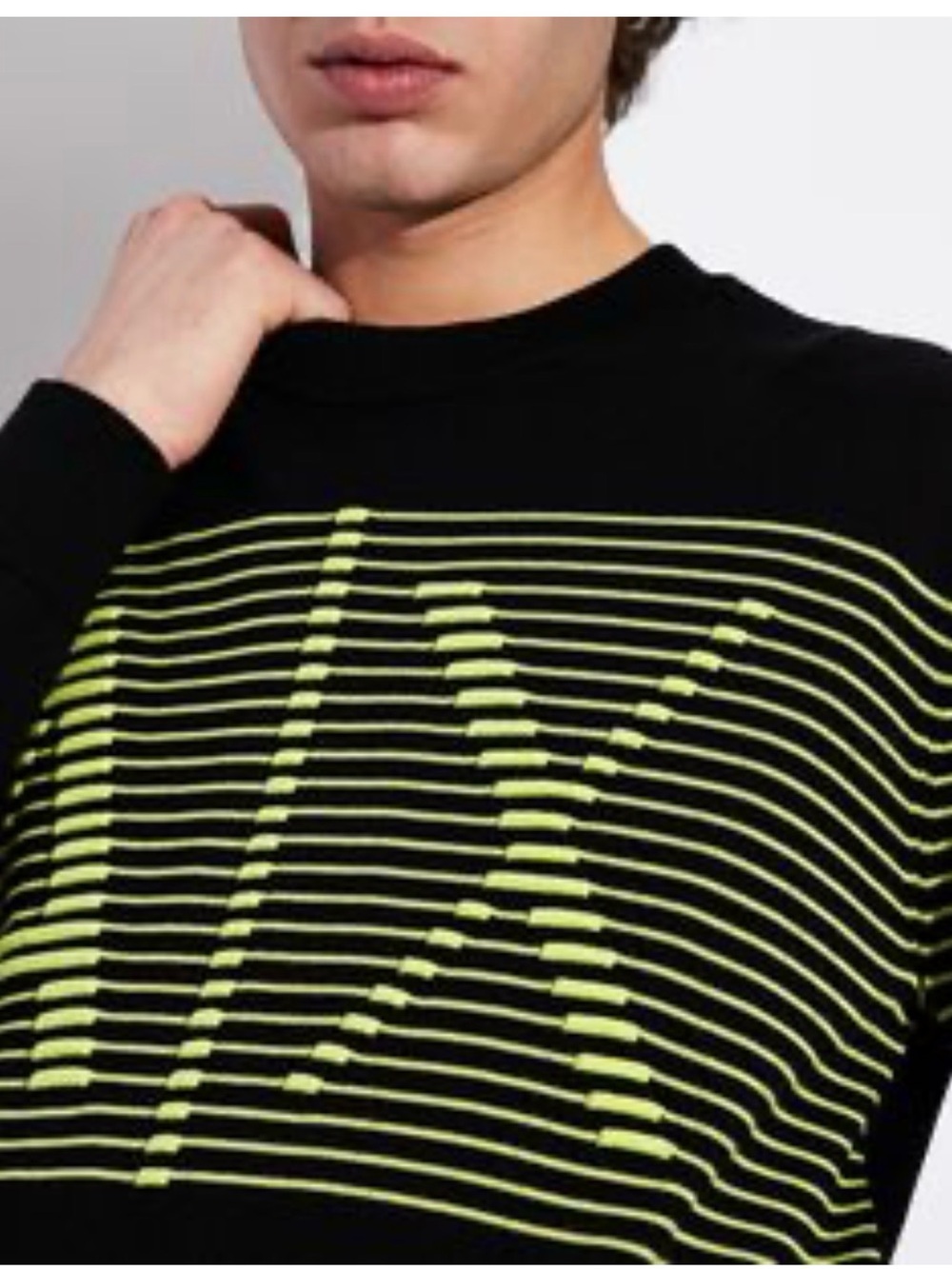 A|X Armani Exchange Men's Long Sleeve Crewneck Knitted Sweatshirt Black Yellow